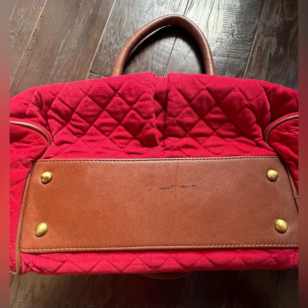 VTG Vera Bradley Red Quilted Corduroy Satchel & Matching Wallet Equestrian/Prep